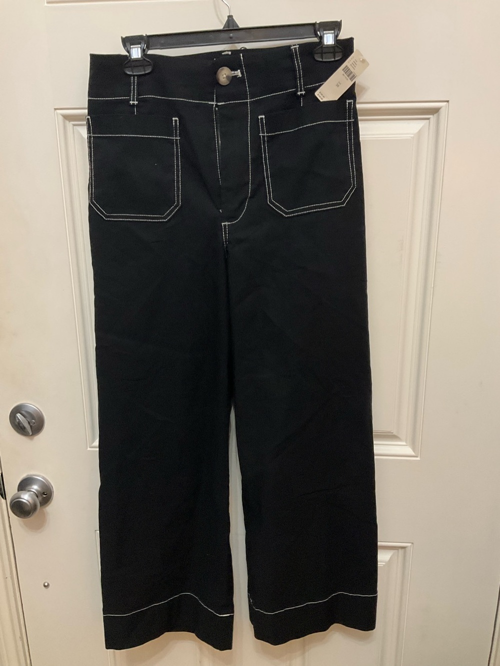 NWT Anthropologie Maeve Colette Crop Wide Leg Pants Black Contrast Stitch 28
